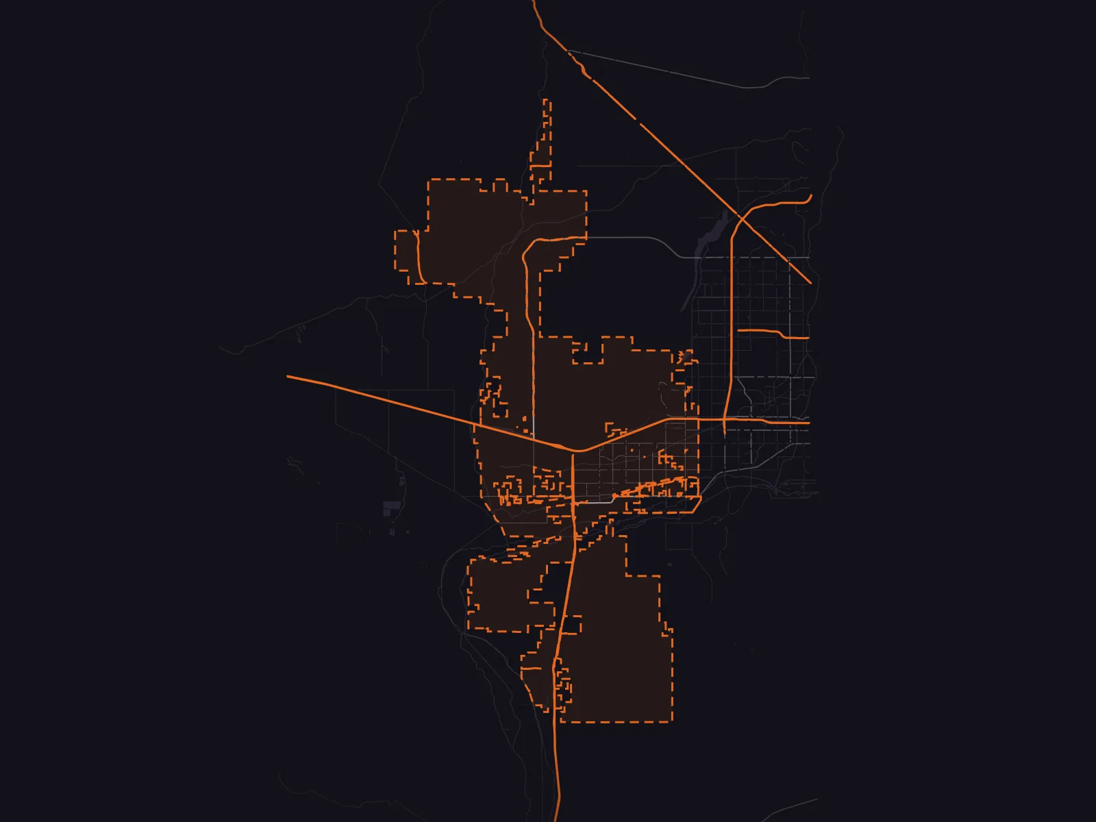 Map of Buckeye, Arizona, with the city line and freeways marked and the surrounding cities named.