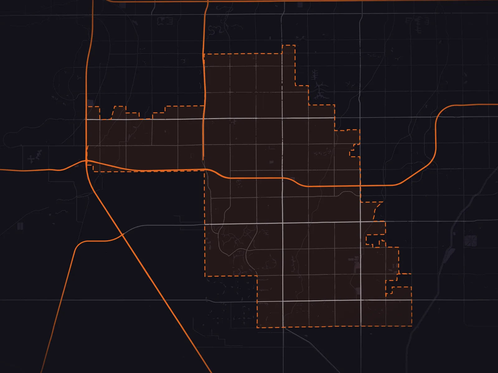 Map of Chandler, Arizona, with the city line and freeways marked and the surrounding cities named.