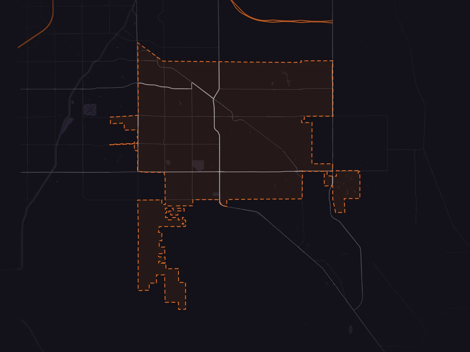 Map of Queen Creek, Arizona, with the city line and freeways marked and the surrounding cities named.
