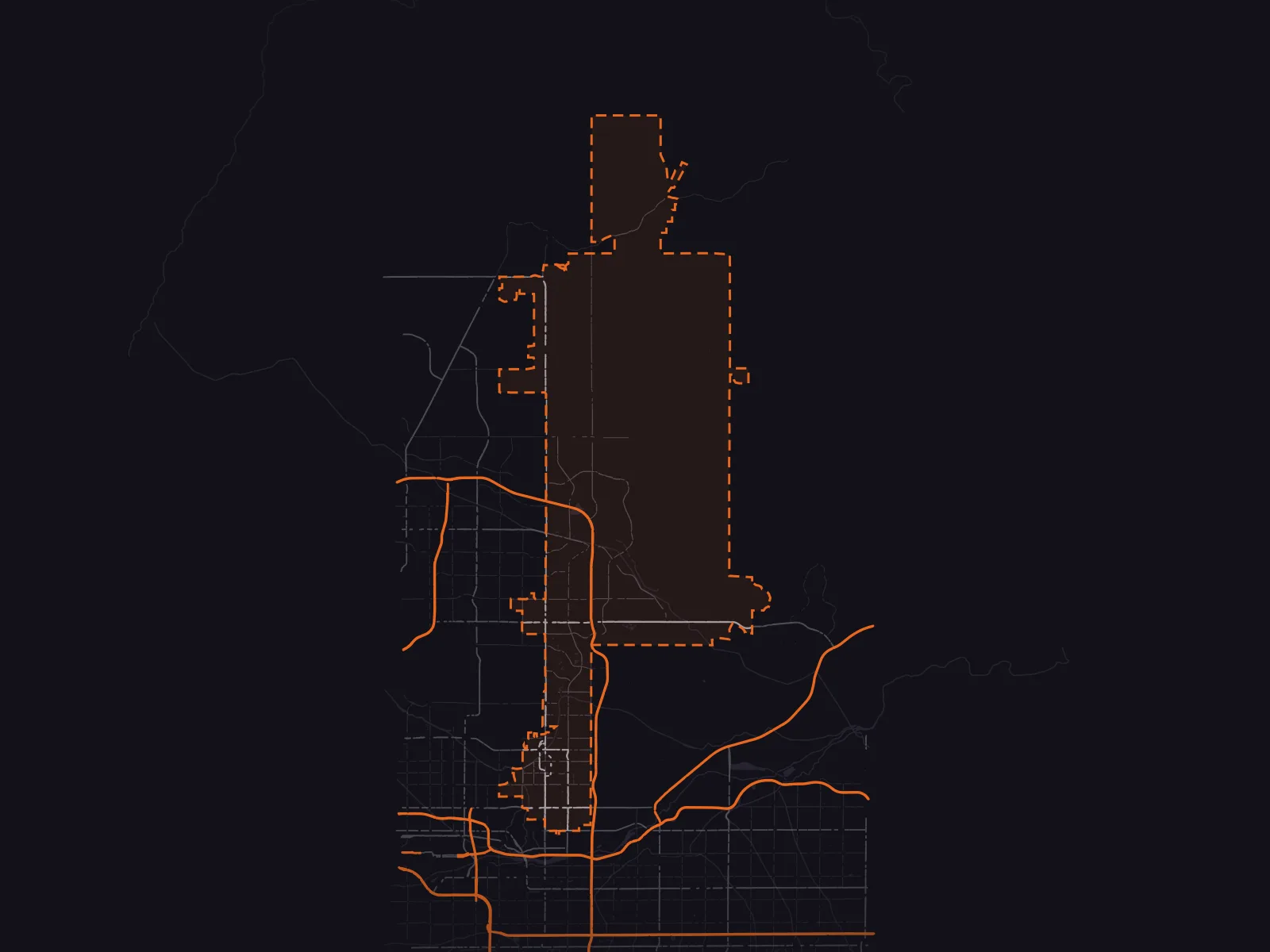 Map of Scottsdale, Arizona, with the city line and freeways marked and the surrounding cities named.
