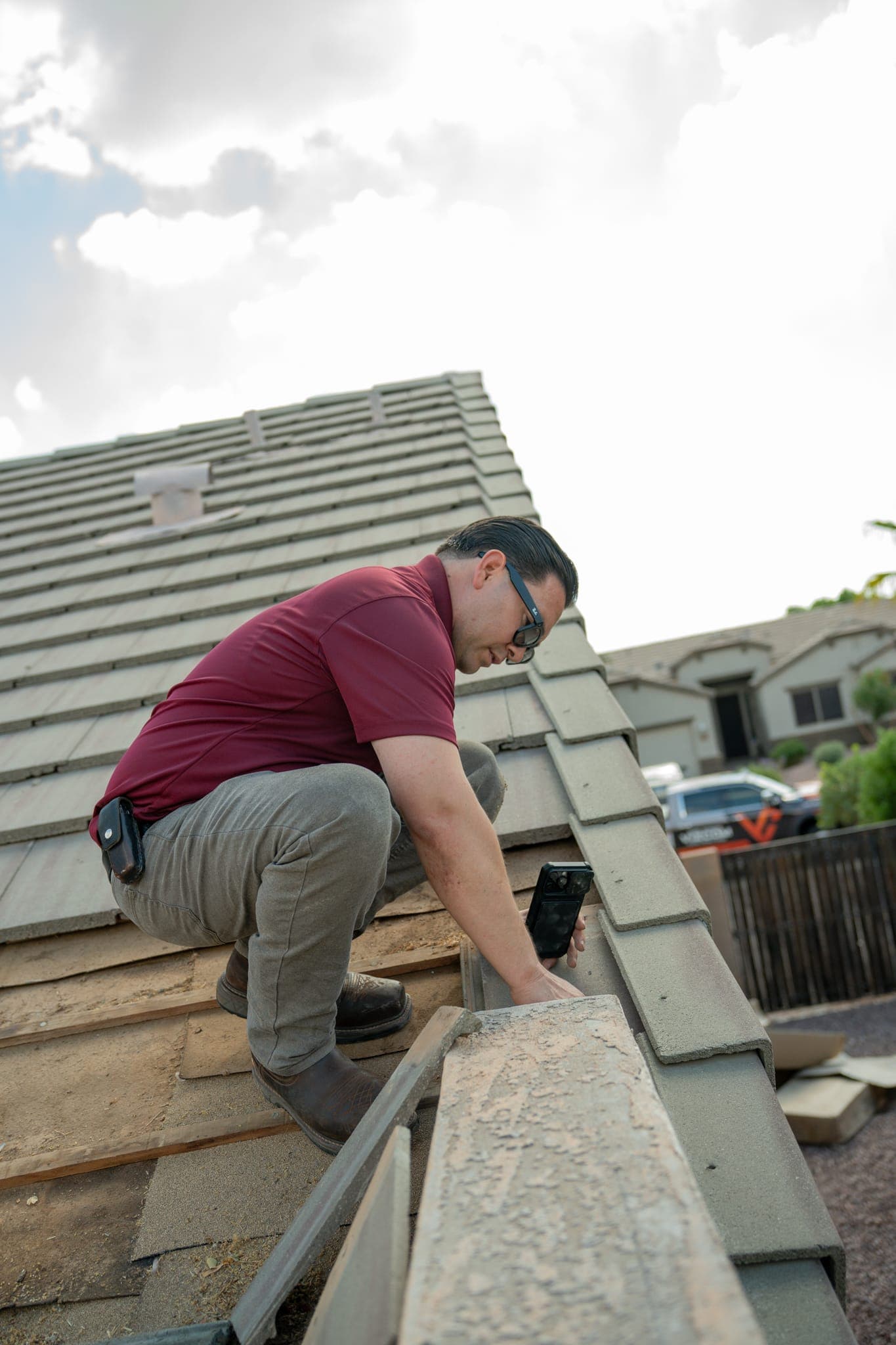 Roofing work in progress on a Phoenix property